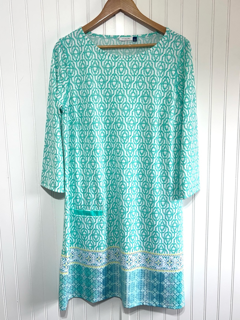 Cabana Life Aqua White Coastal Print Shift Dress Cover Up 50+ UPF Size XL Preppy